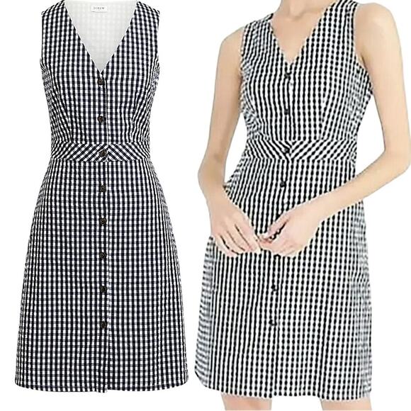 J.Crew Navy & White V-Neck Button-Front Dress in Gingham Plaid Size 10 - Picture 1 of 6